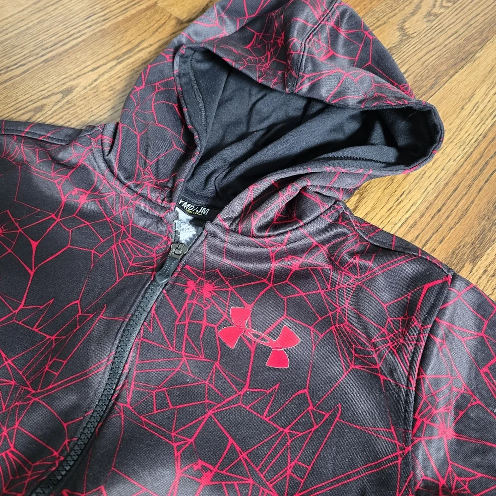 Under Armour Kids Spider Web Hoodie - Gray and Red-Medium